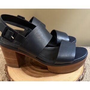 Tory Burch Solana Platform Sandals Women's Size 9 Navy Blue Leather Strap